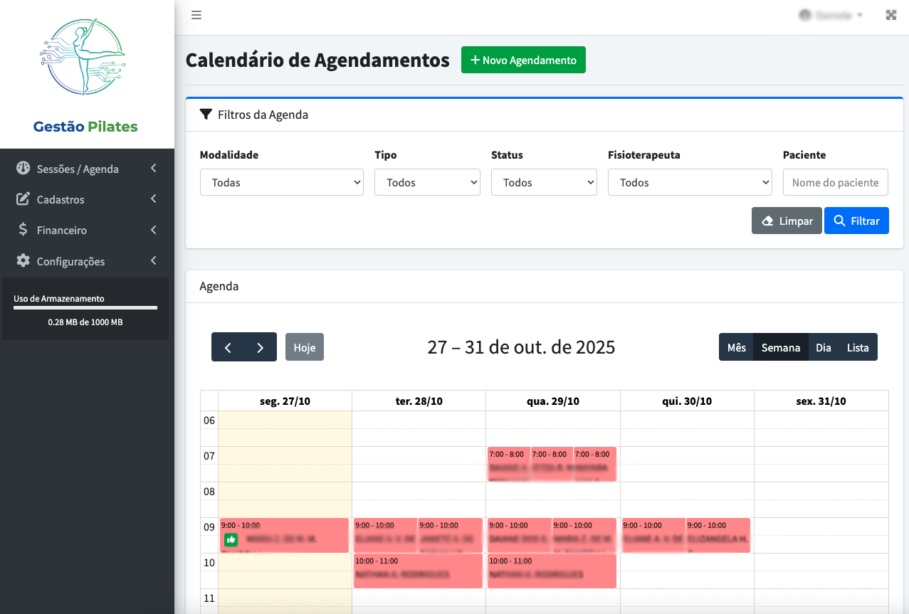 Dashboard do sistema GestãoPilates